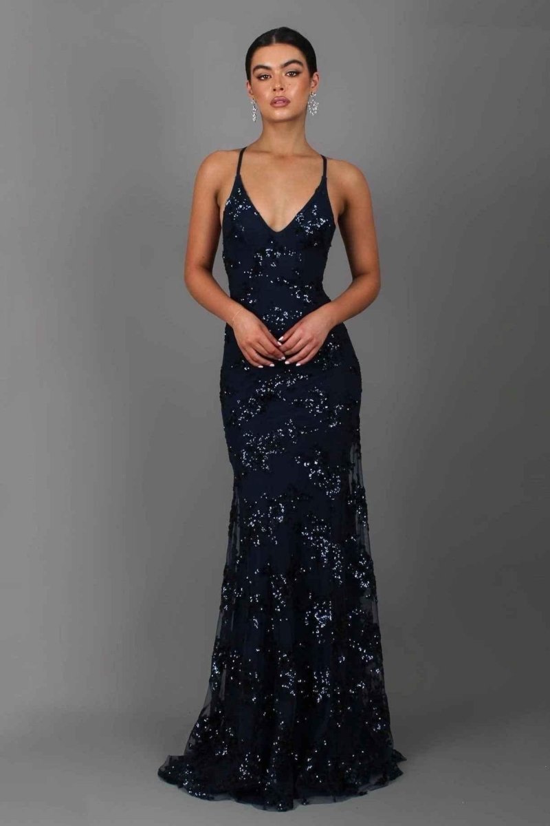 Abendkleid Lang Elegant Pailletten Spitze - IdealeKleiden