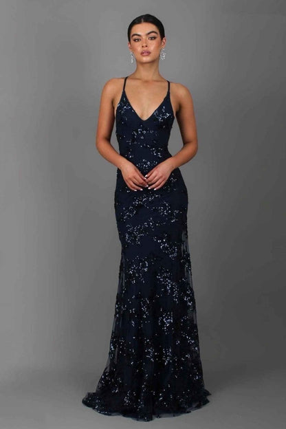 Abendkleid Lang Elegant Pailletten Spitze - IdealeKleiden