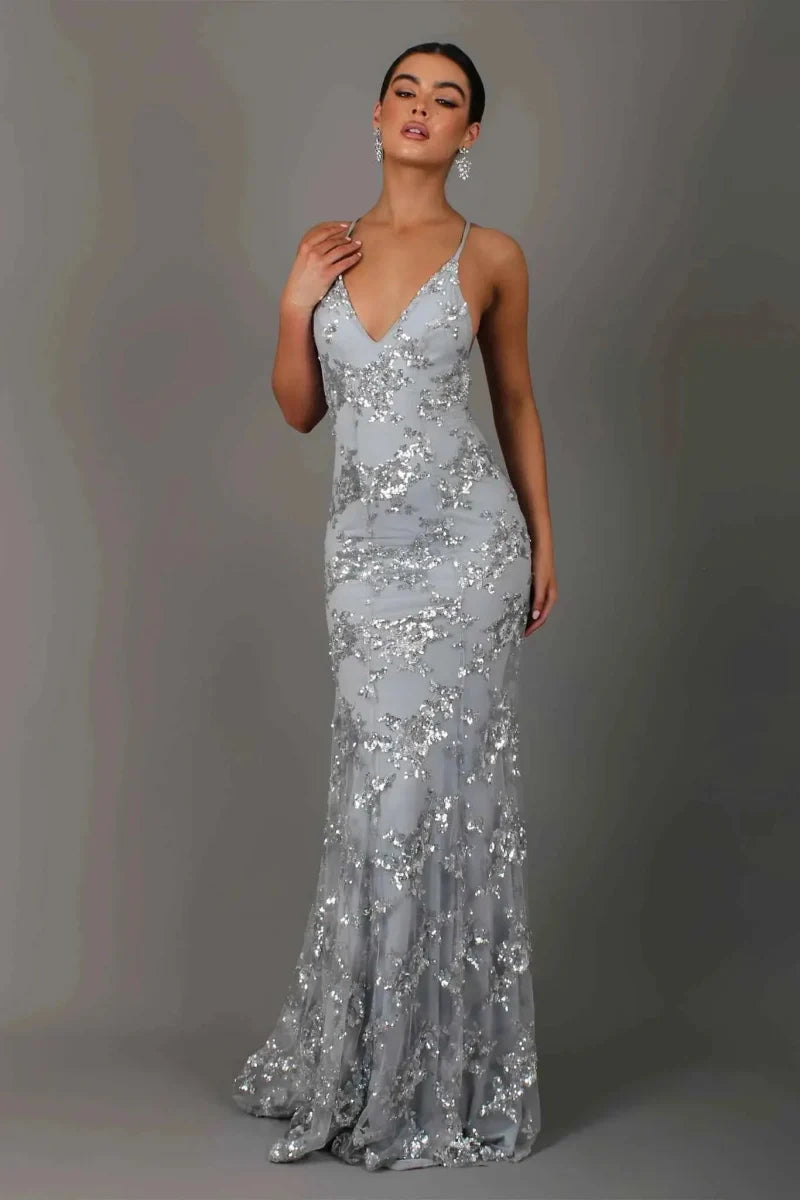 Robe de soirée longue élégante paillettes dentelle