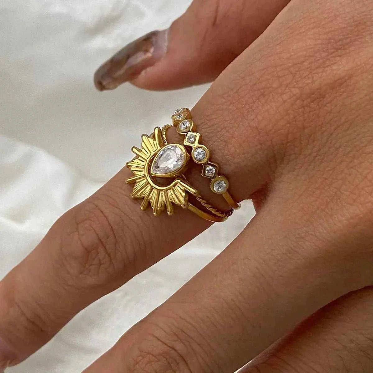 Damen Ring-Set Kristall Schmuck Sonne - IdealeKleiden