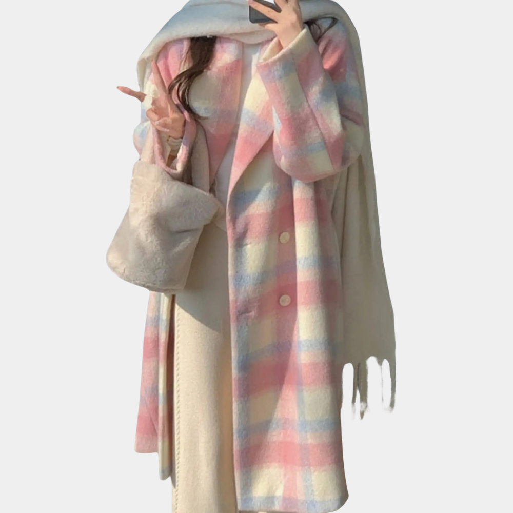 Élégant manteau d'hiver à carreaux pour femmes