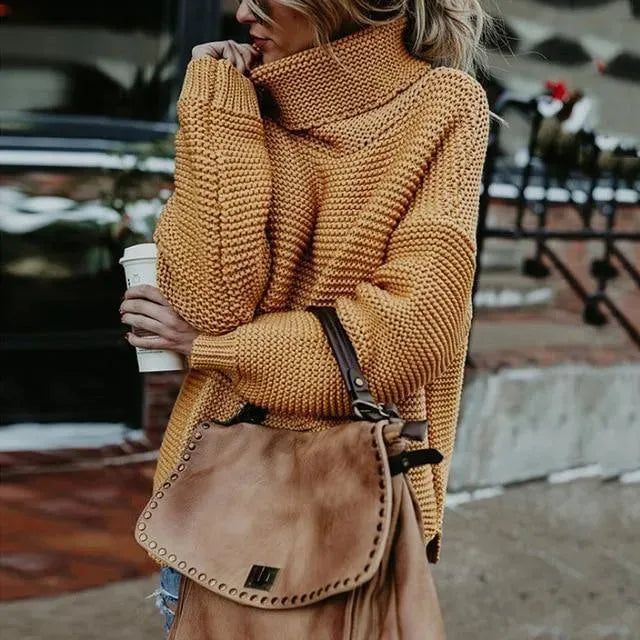 Pull col roulé femme en tissu doux