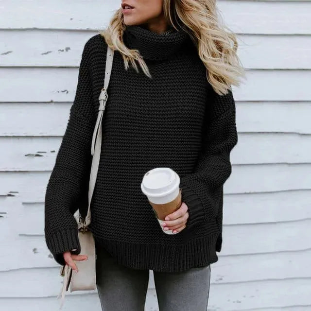 Pull col roulé femme en tissu doux