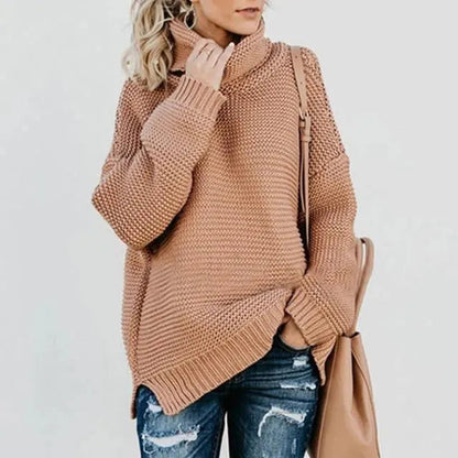 Pull col roulé femme en tissu doux