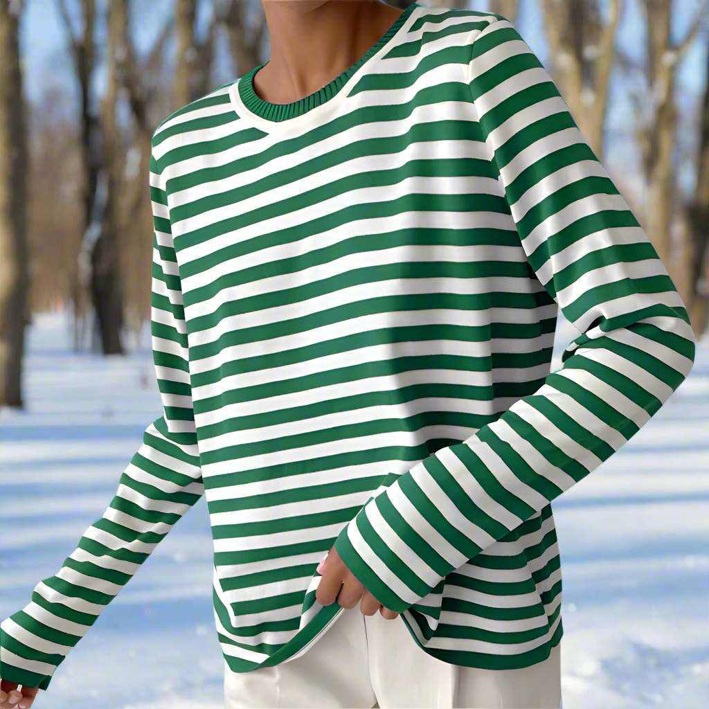 T-shirt manches longues confortable rayé col rond coton