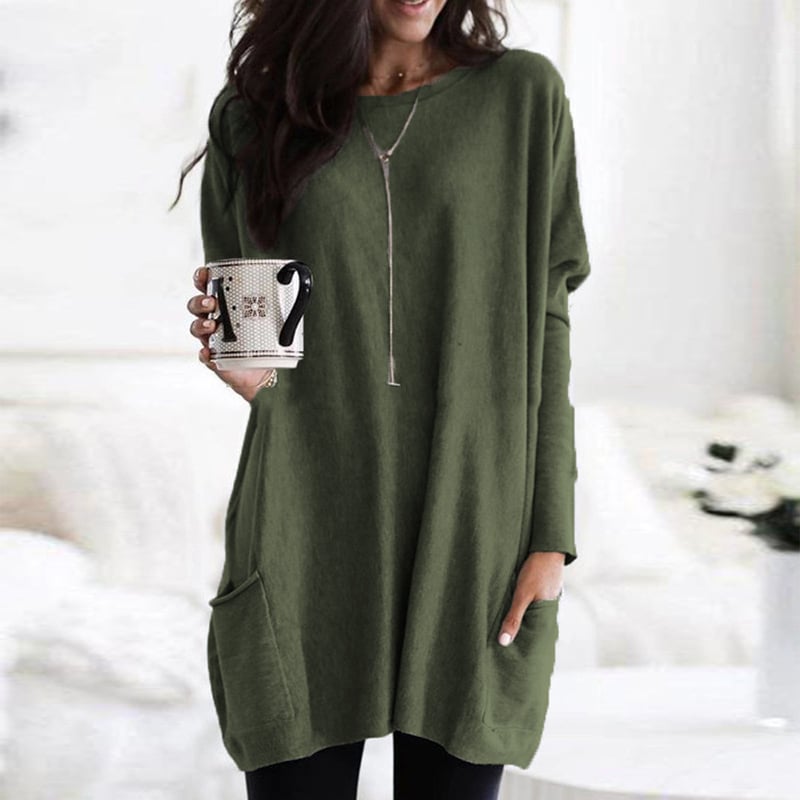 Stylischer Damen Pullover Lang Schwarz - IdealeKleiden