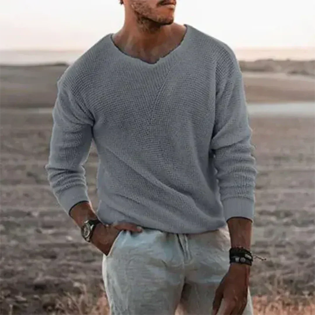 Pull-over chaud tricoté à manches longues pour hommes