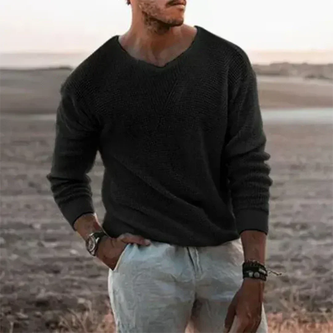 Pull-over chaud tricoté à manches longues pour hommes