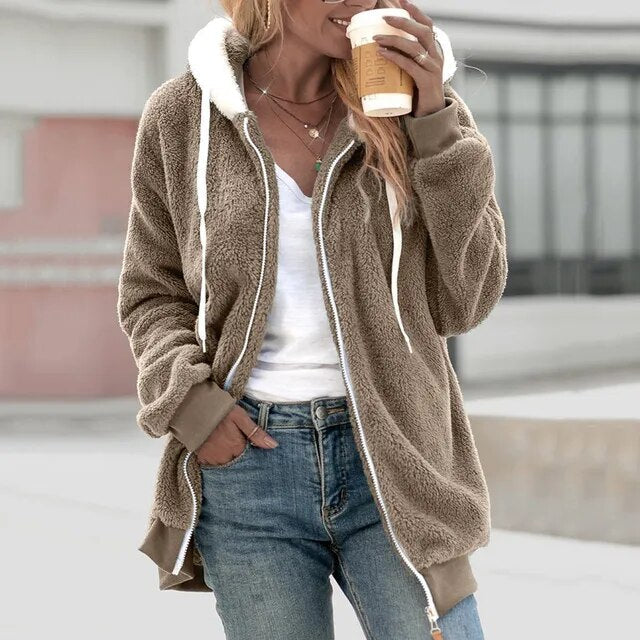 Grande veste en similicuir longue à fermeture éclair