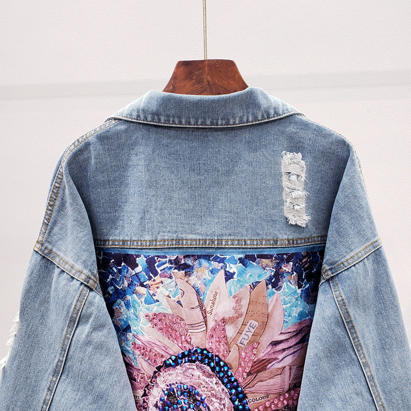 Große Damen Denim Jacke Oversized Stil - IdealeKleiden