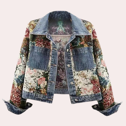 Veste en jean élégante pour femme motif floral mode d'automne
