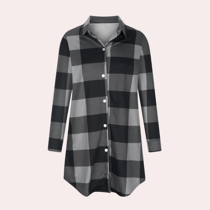 Veste d'automne femme à carreaux longueur midi