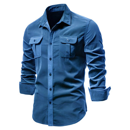 Chemise décontractée homme manches longues élégante patte de boutonnage