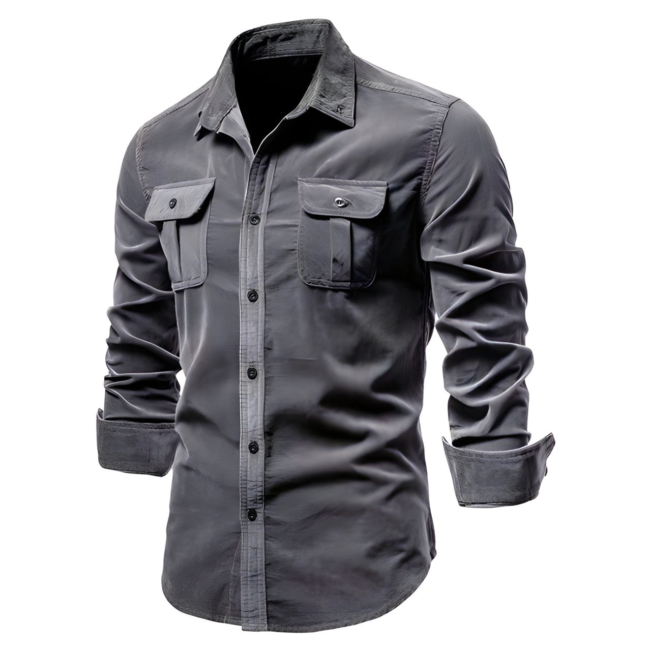 Chemise décontractée homme manches longues élégante patte de boutonnage