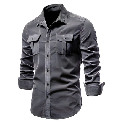 Chemise décontractée homme manches longues élégante patte de boutonnage