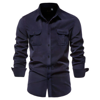 Chemise décontractée homme manches longues élégante patte de boutonnage