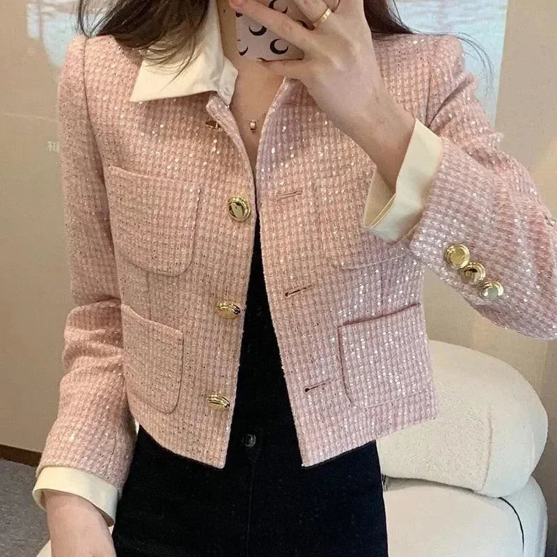 Veste de femme tendance motif patchwork en tweed