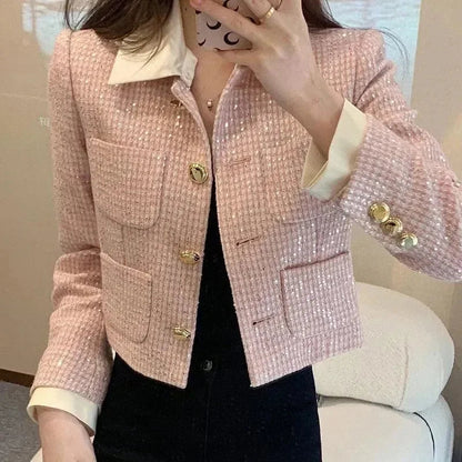 Veste de femme tendance motif patchwork en tweed