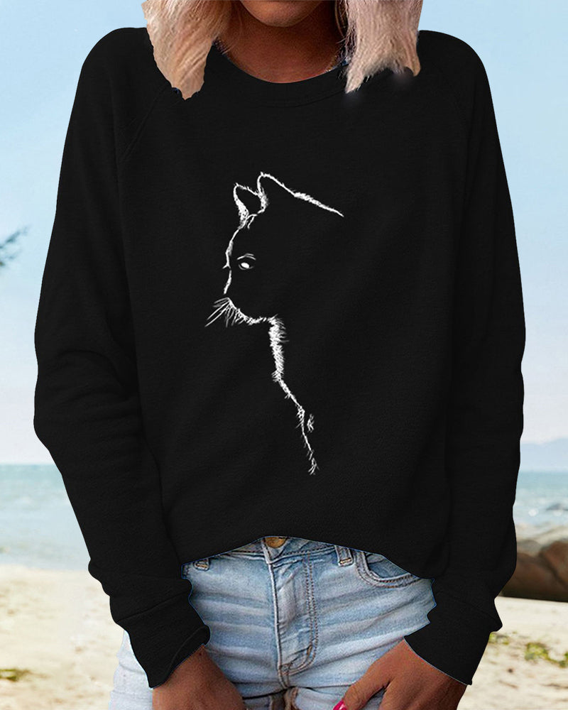 Sweat-shirt chat doux et confortable gris