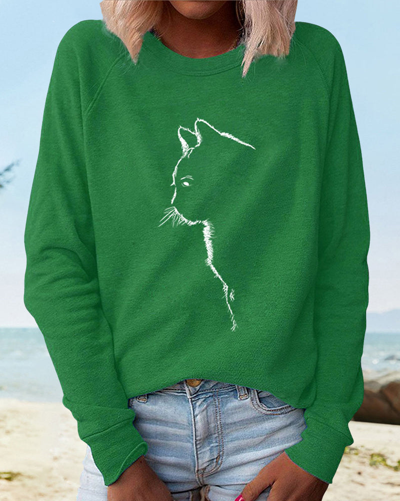 Sweat-shirt chat doux et confortable gris