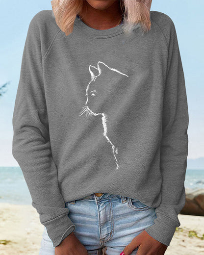Sweat-shirt chat doux et confortable gris
