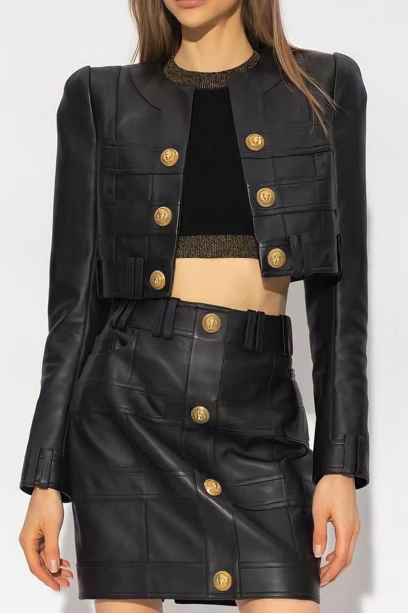 Stylisches Frauen Set | PU Lederjacke Minirock - IdealeKleiden