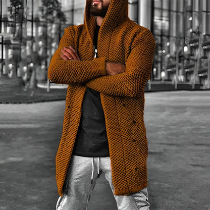 Gilet long en tricot à capuche pour homme