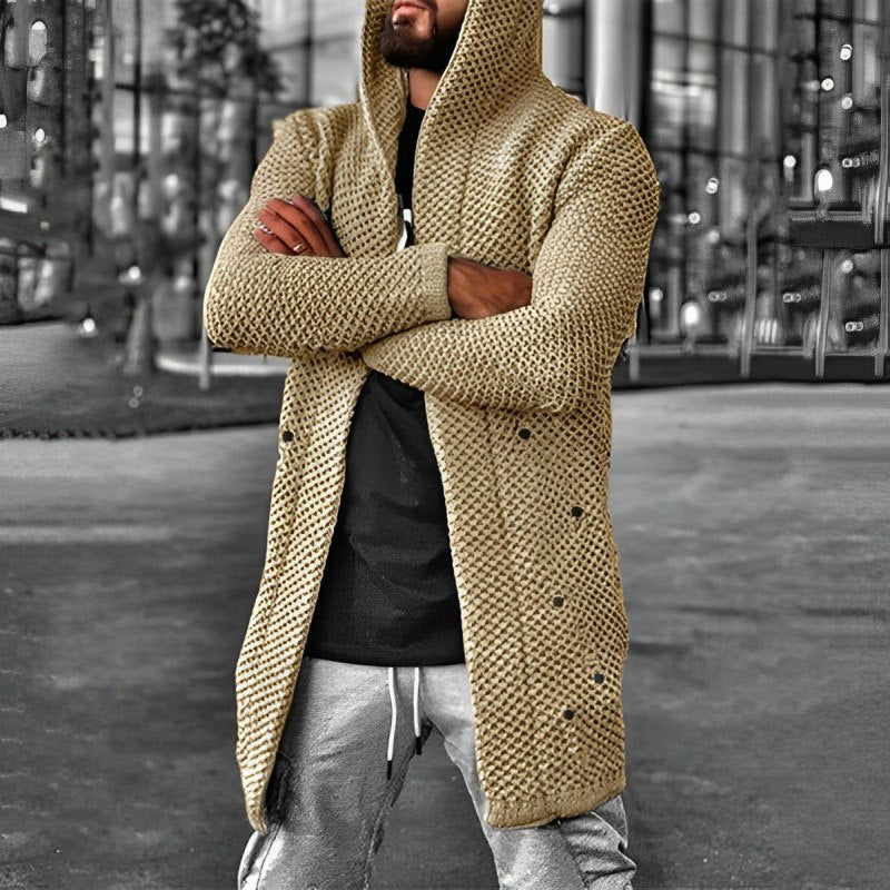 Gilet long en tricot à capuche pour homme