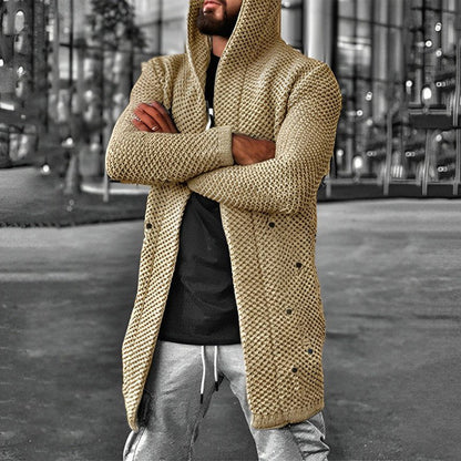 Gilet long en tricot à capuche pour homme
