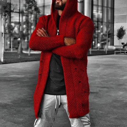 Gilet long en tricot à capuche pour homme