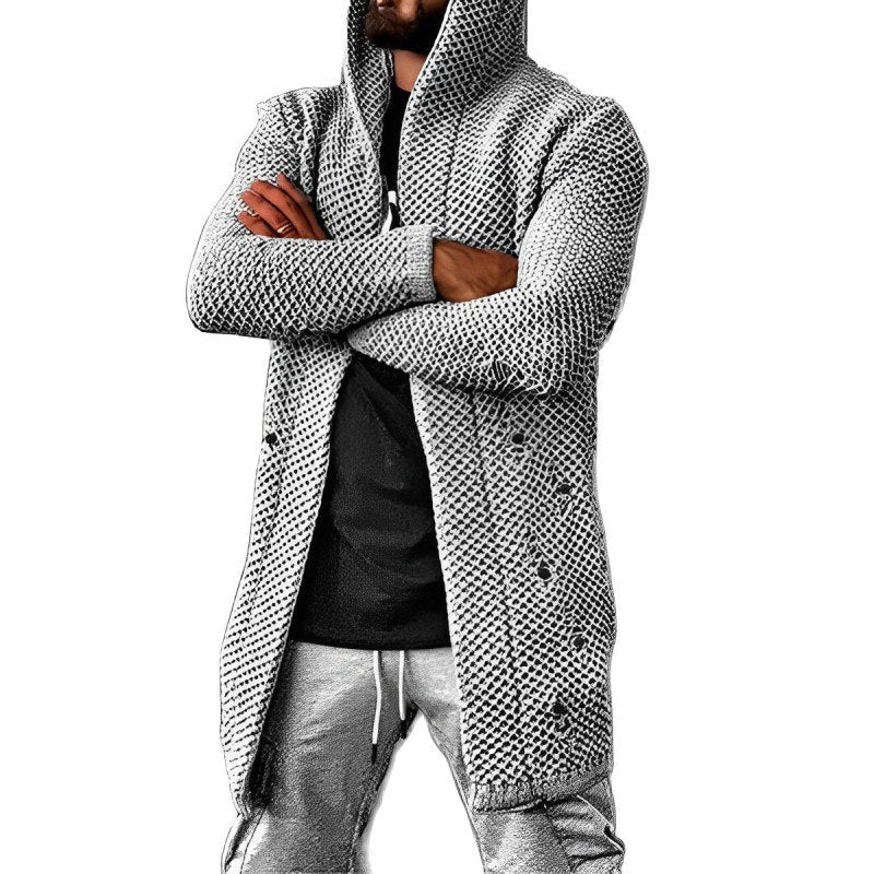 Gilet long en tricot à capuche pour homme
