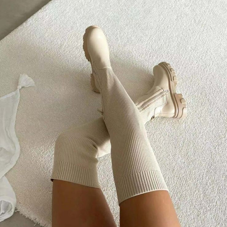 Bottes élégantes pour femmes, hauteur genou, avec fermeture éclair