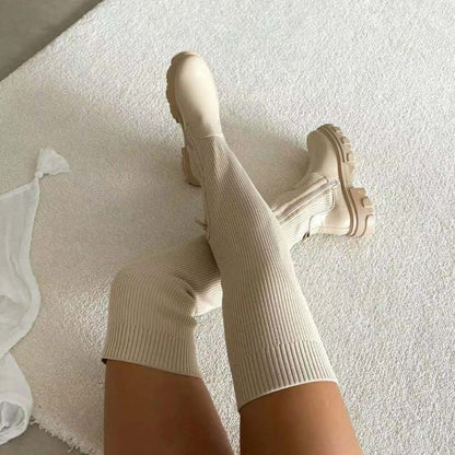 Bottes élégantes pour femmes, hauteur genou, avec fermeture éclair