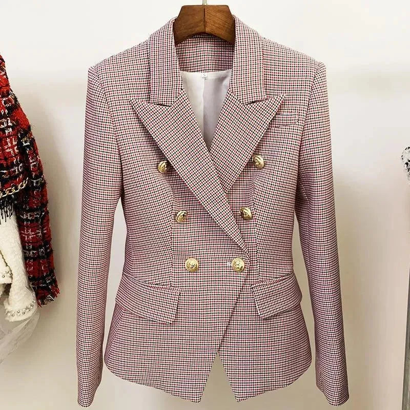 Blazer chic à carreaux roses pour femme