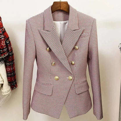 Blazer chic à carreaux roses pour femme