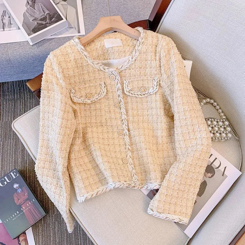 Veste tendance en tweed carreaux rose femme