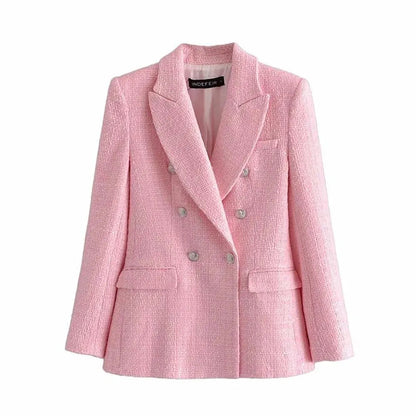 Blazer élégant pour femme rose en tweed style business