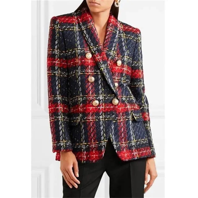 Blazers à carreaux pour femmes Style décontracté chic en tweed