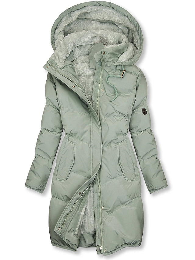 Wintermantel Damen Lang Kapuze Fleece Isoliert - IdealeKleiden