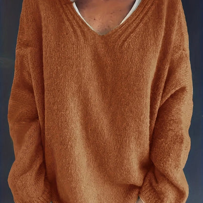 Pull Col V Élégant pour Femmes Rondes