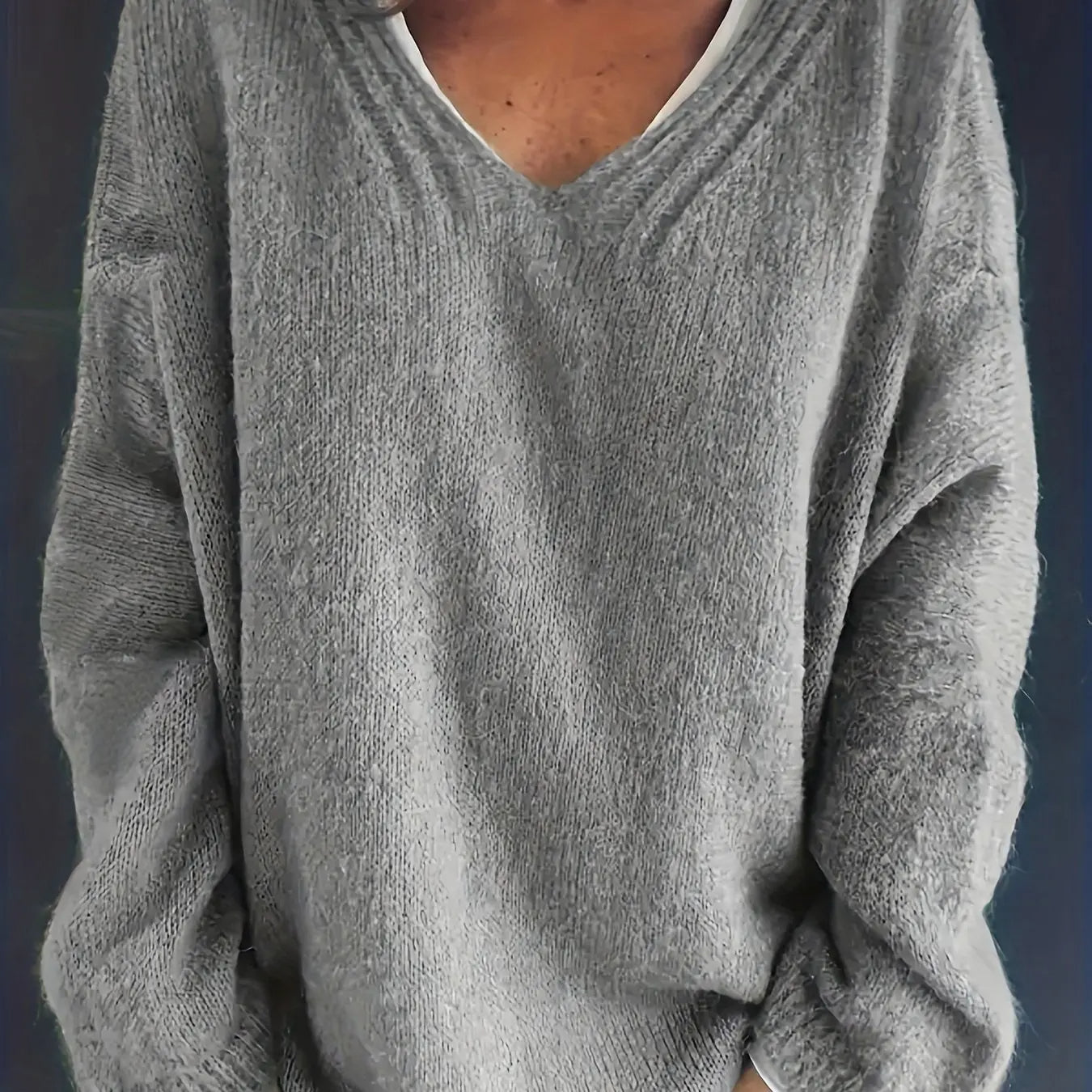 Pull Col V Élégant pour Femmes Rondes