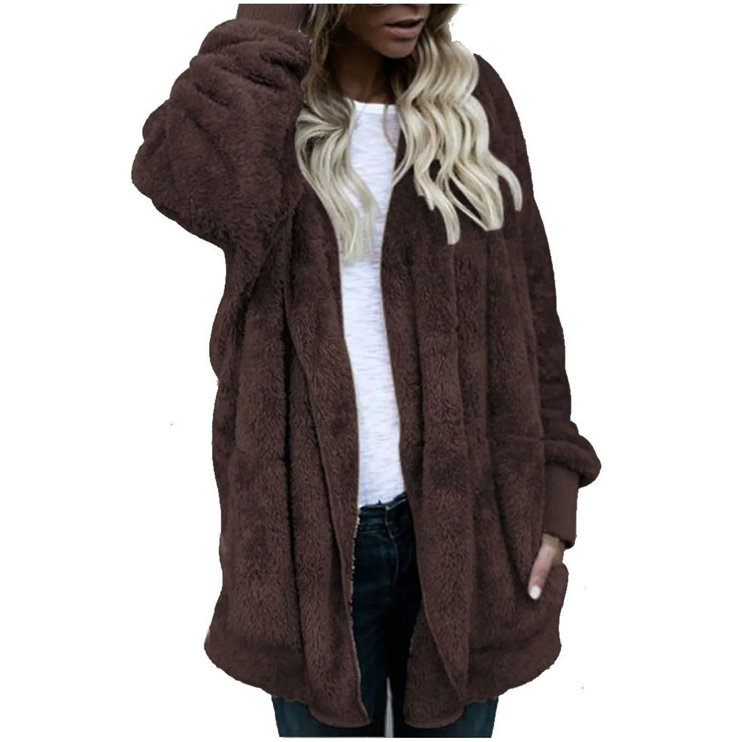 Veste d'hiver moelleuse grande taille en peluche