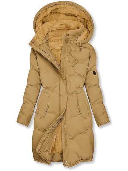 Manteau d'hiver long femme capuche polaire isolé