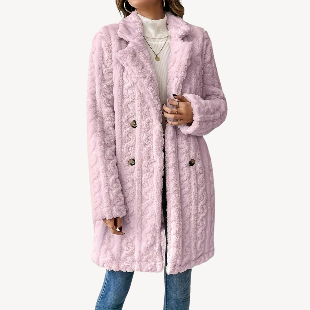Manteau en fausse fourrure pour femme, double boutonnage, élégant