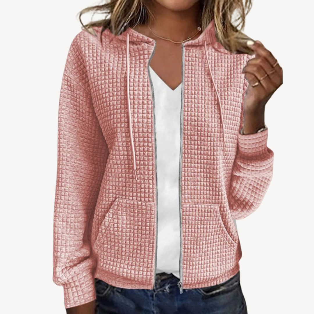 Veste à capuche zippée en maille gaufrée pour femme