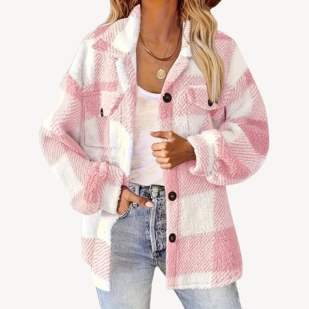 Veste polaire à carreaux stylée pour femme