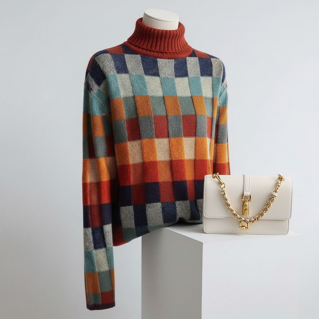 Pull en Mérinos Carreaux Tendance