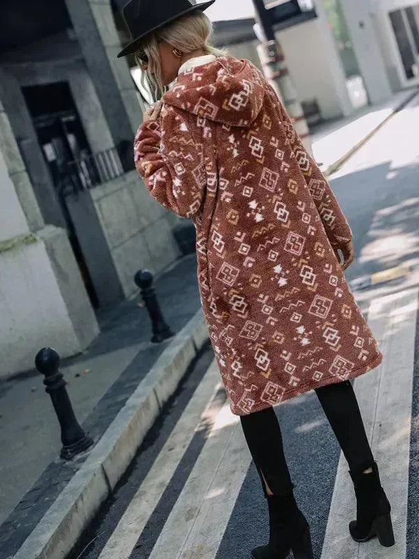 Trench-coat stylé pour femme Manteau à capuche imprimé