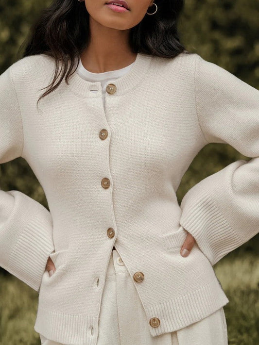 Klassische Pullover Damen Mit Knöpfen Und Langen Ärmeln - IdealeKleiden