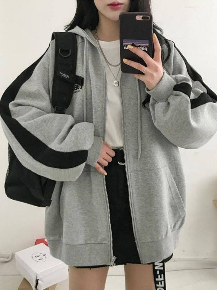 Retro Oversized Hoodie mit Reißverschluss wird zu: 
Große Retro Hoodie Mit Reißverschluss - IdealeKleiden